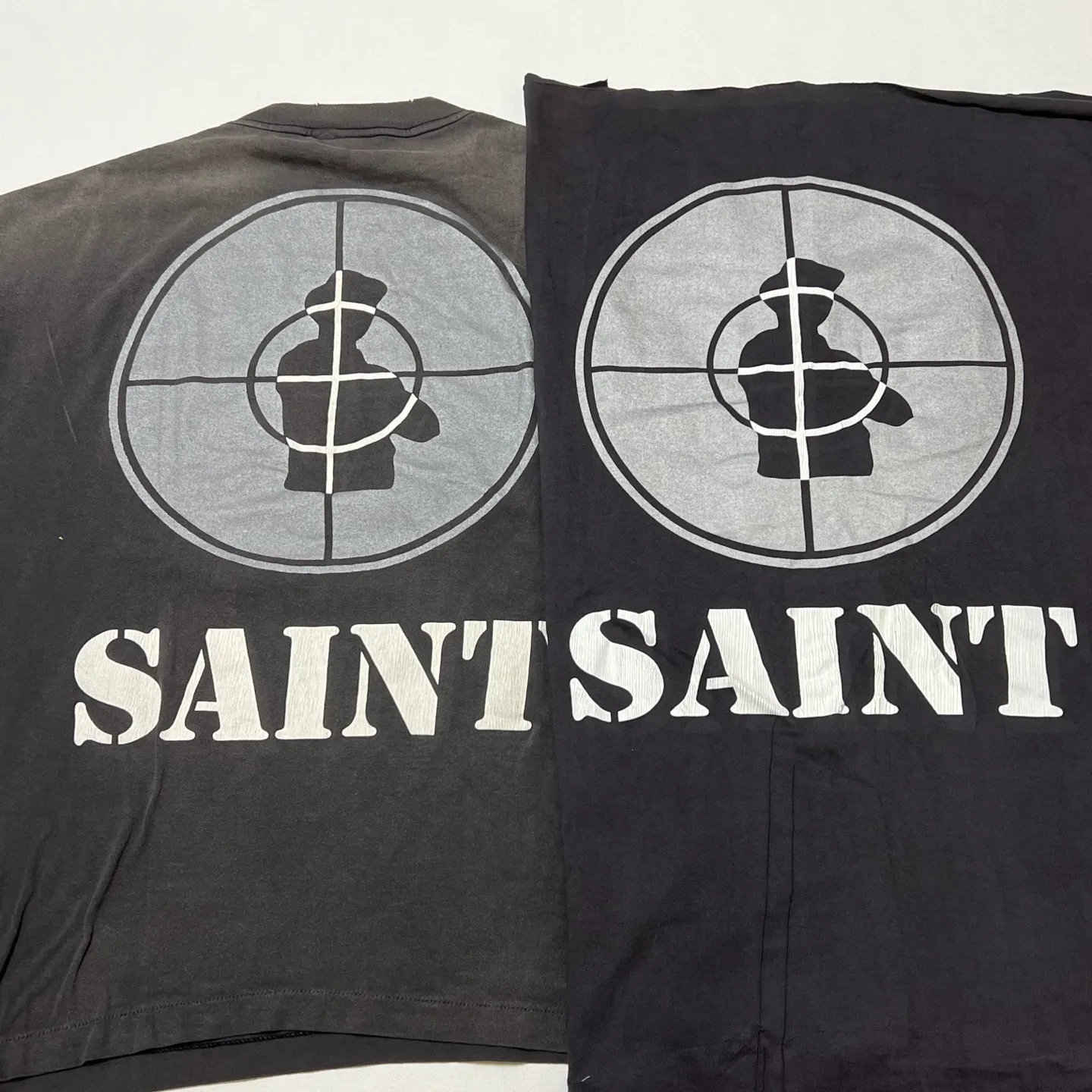 Authentic and consistent, silver paste printing PUBLIC ENEMY x SAINT Mxxxxxx SAINT ENEMY SS TEE full name Public Enemy joint model, targeted enemy short sleeves, washed black S-XL